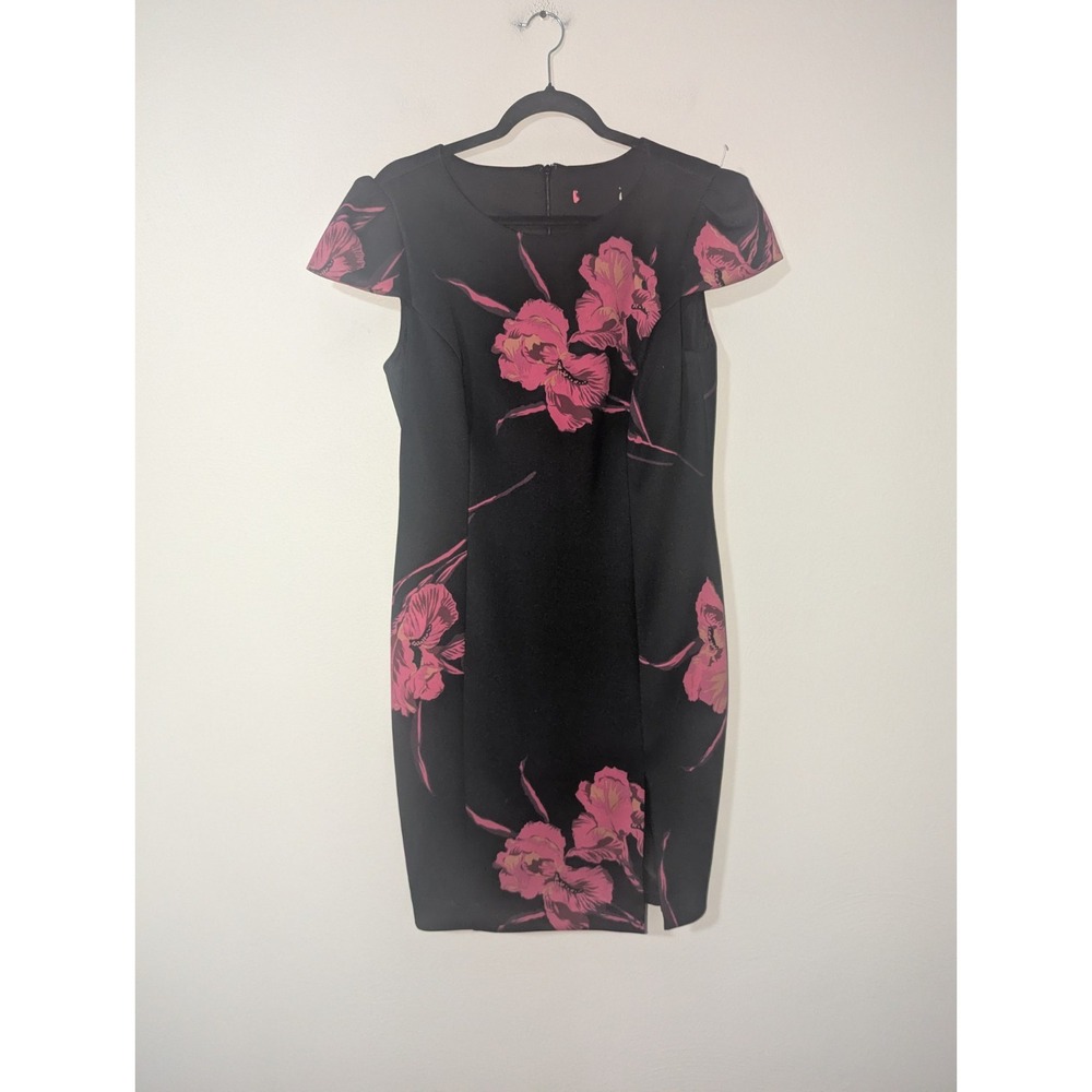 M Betsey Johnson Black Floral Puff Sleeve Sheath Dress